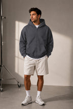 Erkek Mevsimlik Kapşonlu Basic Oversize Hırka - Füme - 3