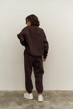 Kadın Oversize Rahat Kalıp Bisiklet Yaka Eşofman Takıım - Kahverengi - 6