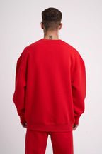 Erkek 3 İ̇plik Kalın Bisiklet Yaka Sweatshirt - Kırmızı - 2