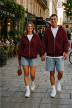 Unisex Kapüşonlu Oversize Full Fermuarli Rahat Kesi̇m Mevsi̇mli̇k Yeni̇ Sezon Günlük Hirka - Bordo - 1