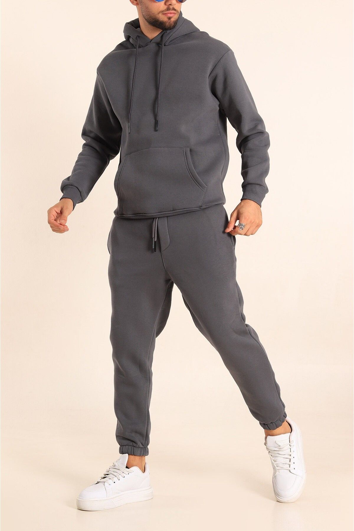 Erkek Yumuşak Kumaş Eşofman Takimi İ̇çi̇ Şardonlu - Füme - 2