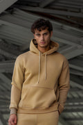 Erkek Ribanalı Kapşonlu Yaka Sweatshirt 3 İplik - Bej - 1