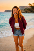 Kadın Oversize Fermuarlı Çıma Desenli Yeni Sezon Trend Bomber Ceket - Bordo - 2