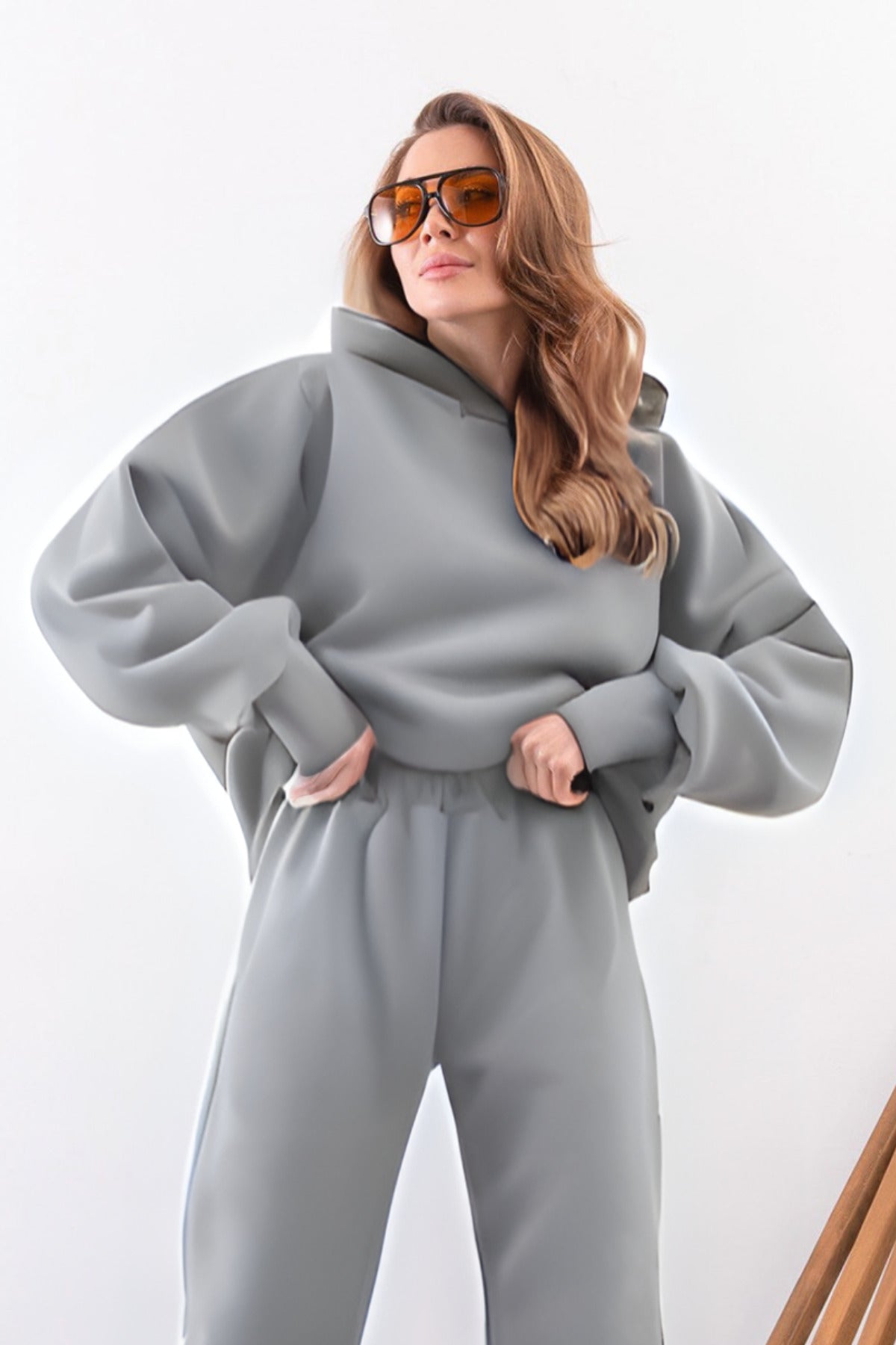 Kadın Esnek Rahat Kalıp Basic Model Sweatshirt - Gri - 1