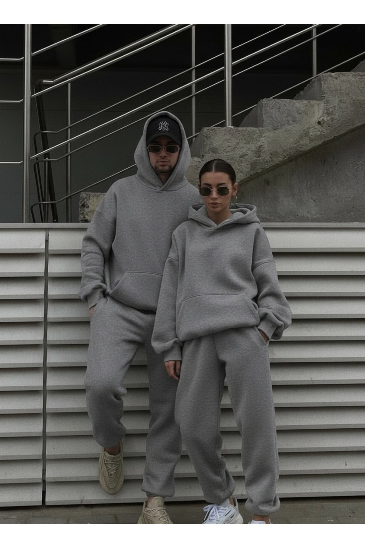 Unisex 3 İ̇pli̇k Şardonlu Oversi̇ze Çi̇ftleri̇n Kullanimina Uygun (tekli̇) - GriMelanj - 1