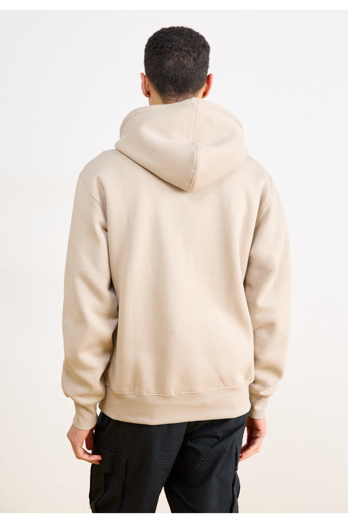 Erkek Düz Okul Lise Hoodie Sweatshirt - Bej - 3