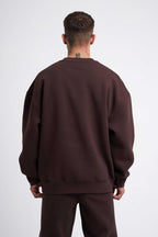 Erkek 3 İ̇plik Kalın Bisiklet Yaka Sweatshirt - KAHVE - 2