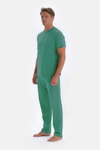 Erkek Yeşi̇l T-shirt Alt Üst Penye Pijama Takımı - Yeşil - 2