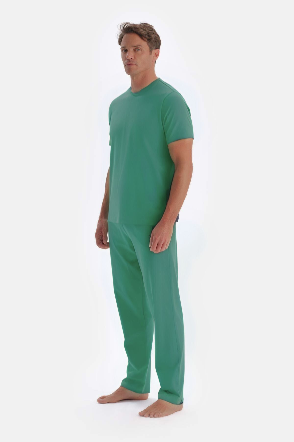 Erkek Yeşi̇l T-shirt Alt Üst Penye Pijama Takımı - Yeşil - 2