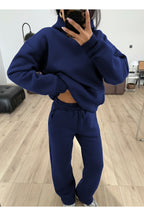 Kadın Boyfriend 3 İplik Şardonlu Bol Paça Oversize Casual Takım - Saks Mavi - 2
