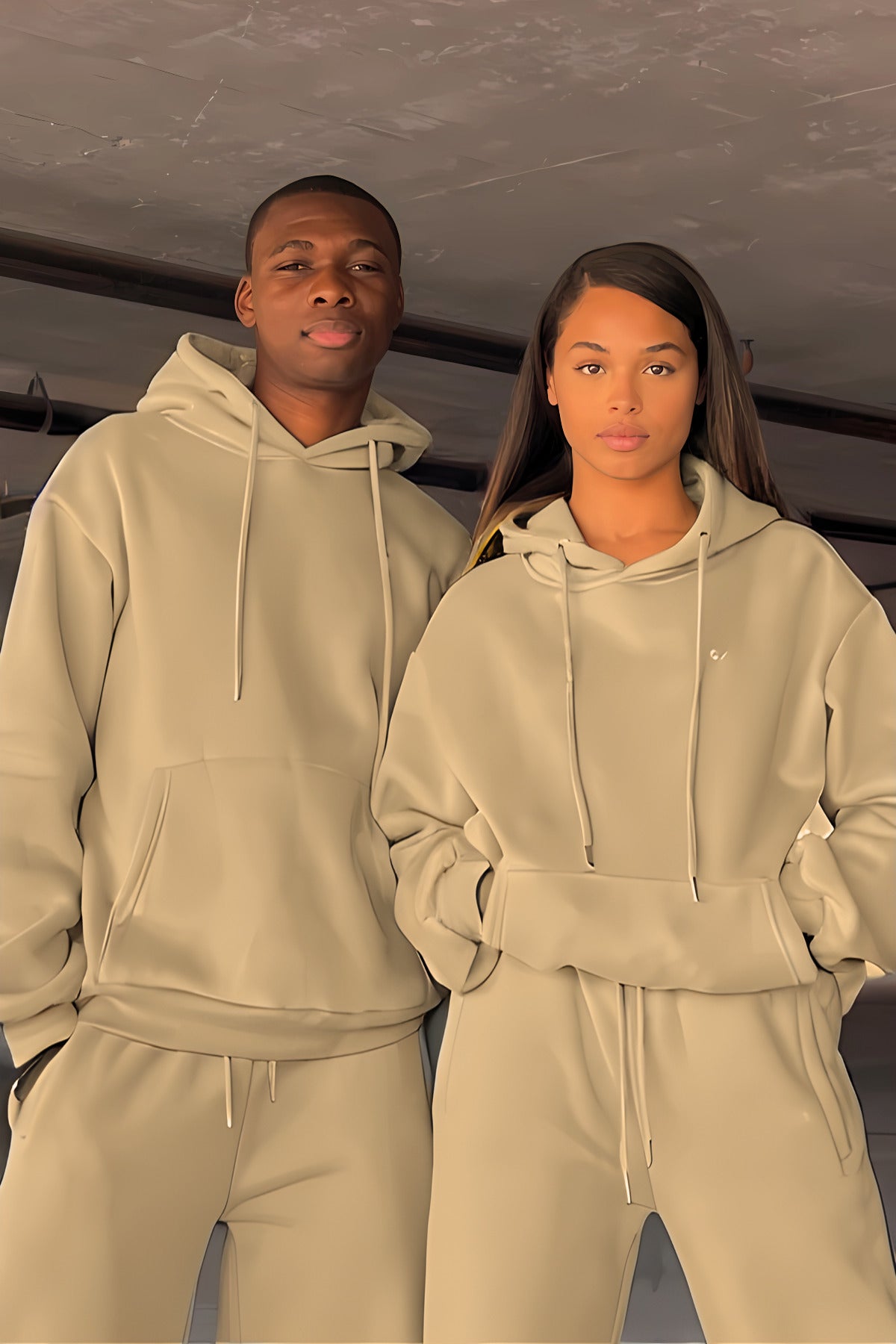 Çiftlere Özel (tekli̇) Oversize Couple Eşofman Takımı - Vizon - 2