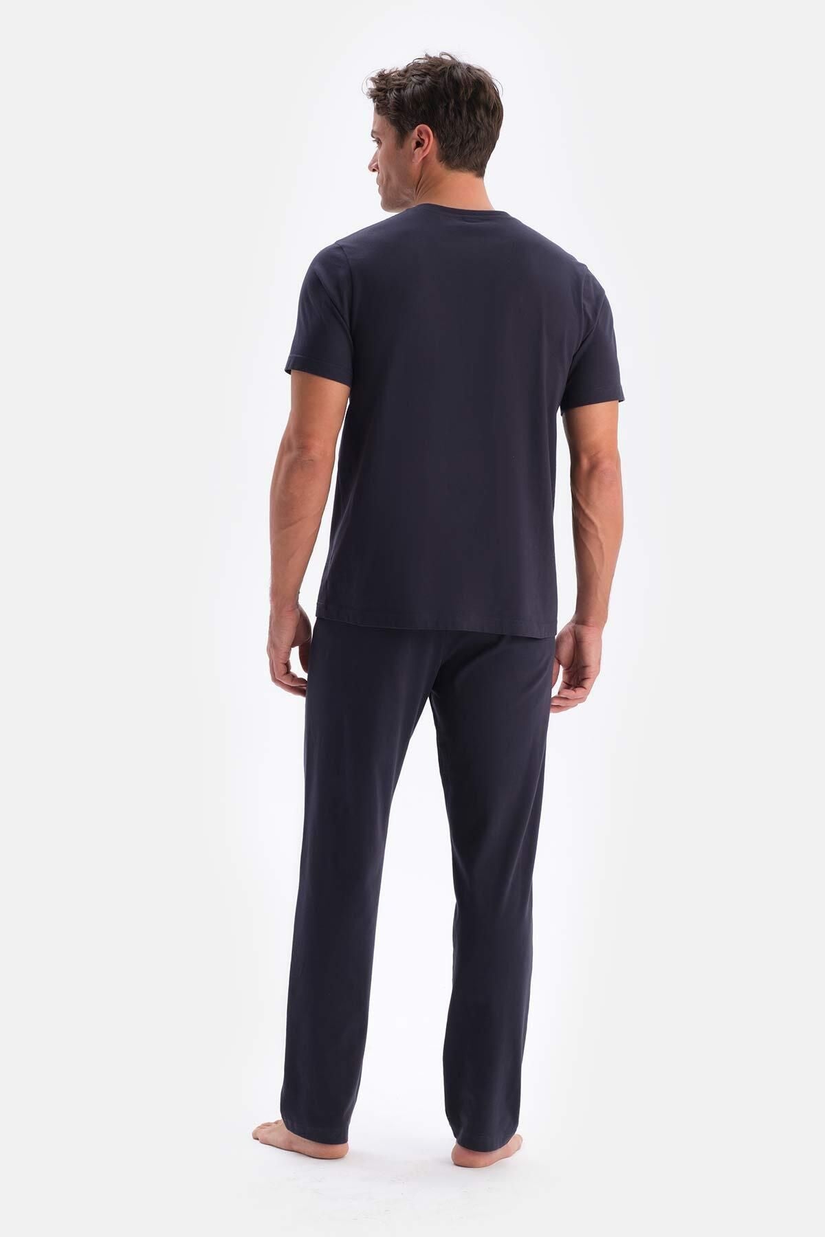 Erkek Kısa Kollu Pijama Takımı Oversize Bisiklet Yaka - Füme - 3