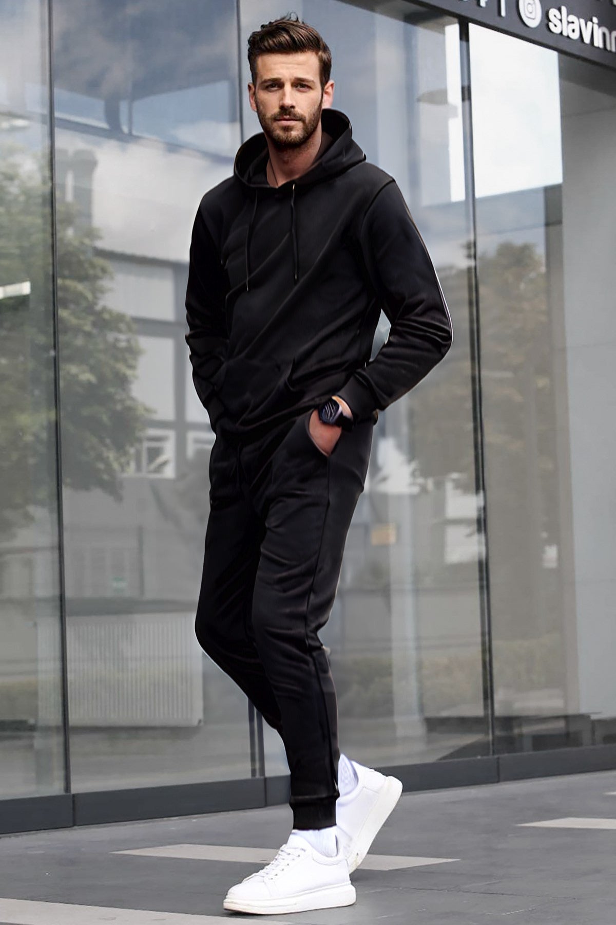 Erkek Mevsimlik Trend Model Günlük Eşofman Takımı - Siyah - 2
