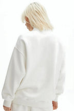 Kadın Yarım Fermuar Dik Yaka Uzun Kollu 3 İ̇plik Sweatshirt - Beyaz - 3