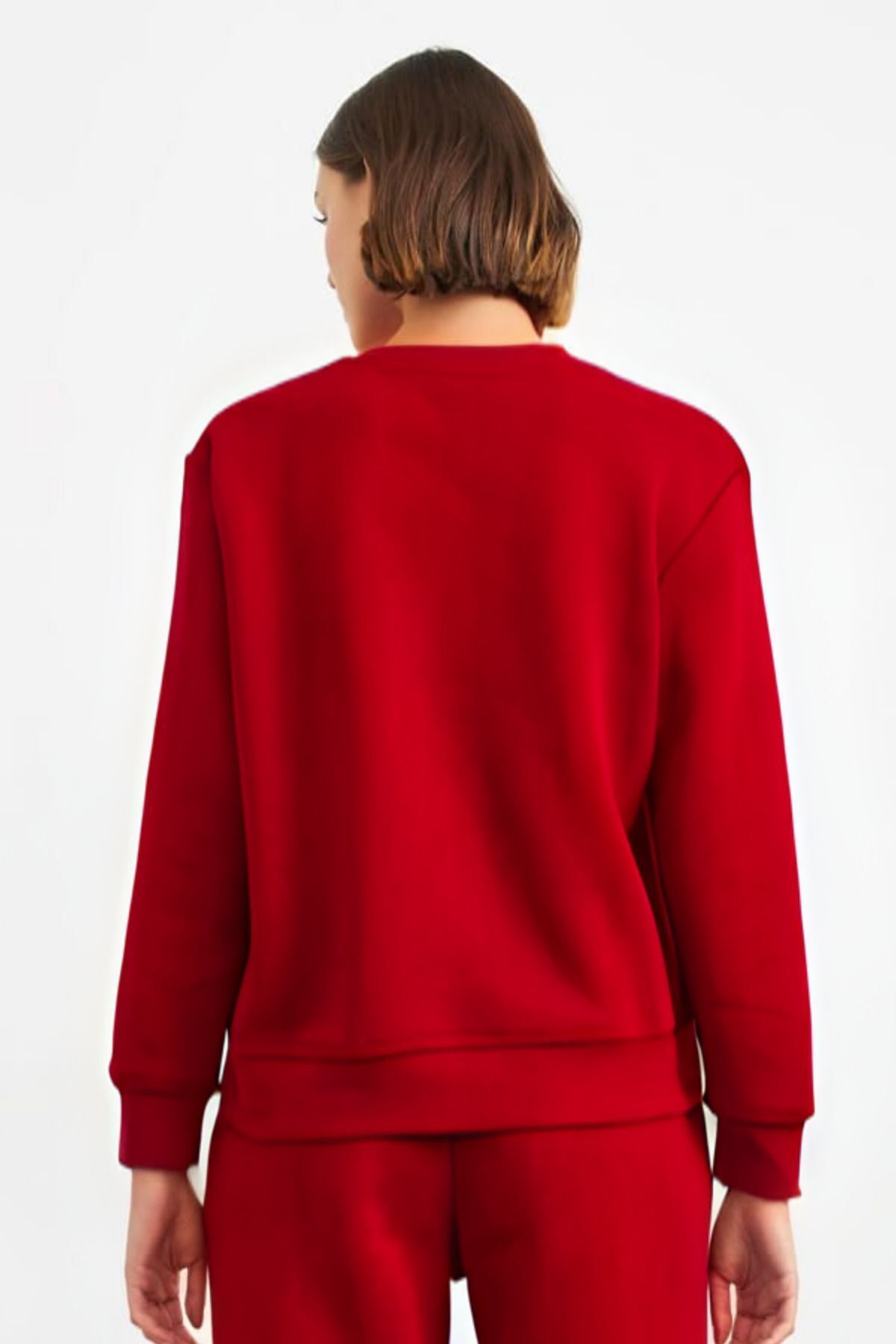 Kadın Bisiklet Yaka 3 İ̇plik Sweatshirt - Kırmızı - 3