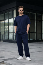 Erkek Basic Oversize Takım Kısa Kollu Penye Konforlu Kombin - Lacivert - 3