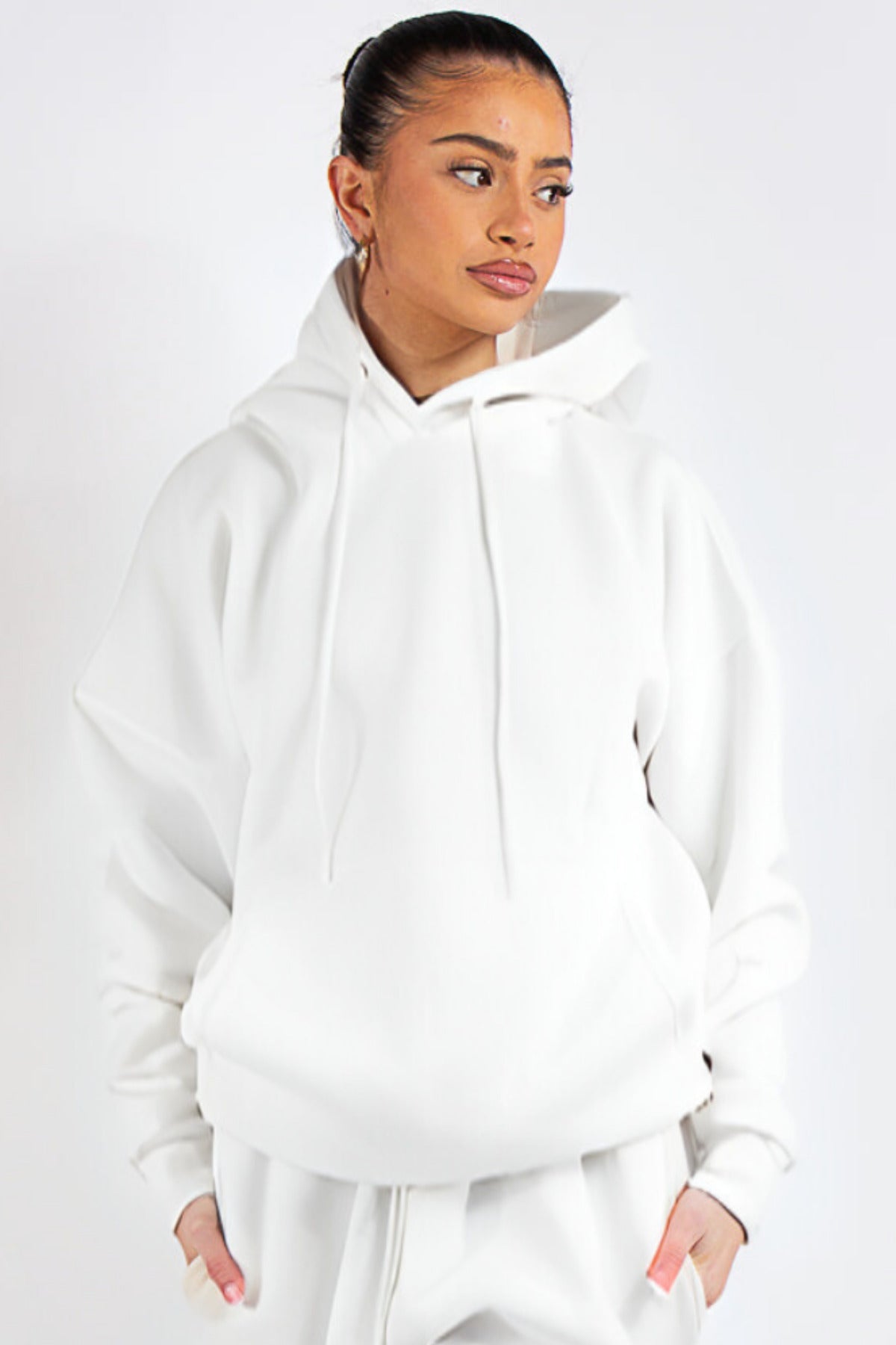 Kapuşonlu 3 İplik Sweatshirt - Beyaz - 3