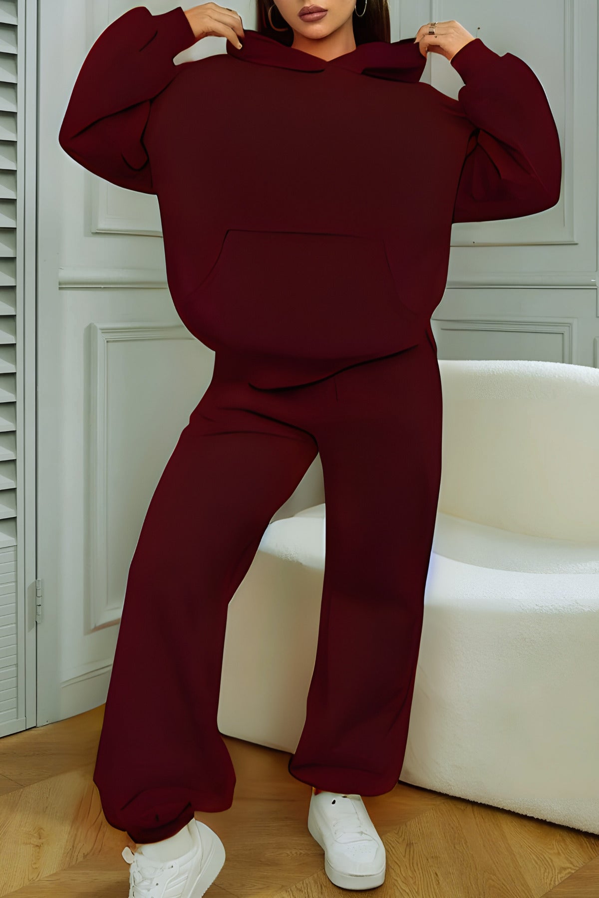 Bol Kalıp Eşofman Takımı Yumuşak Kumaş - Bordo - 3