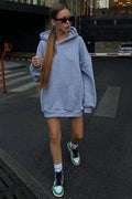 Kadın Gri Melanj Kapüşonlu Şardonlu Oversize Hoodie Sweatshirt Ob - Gri - 1