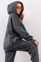 Kadın Esnek Rahat Kalıp Basic Model Sweatshirt - Füme - 2