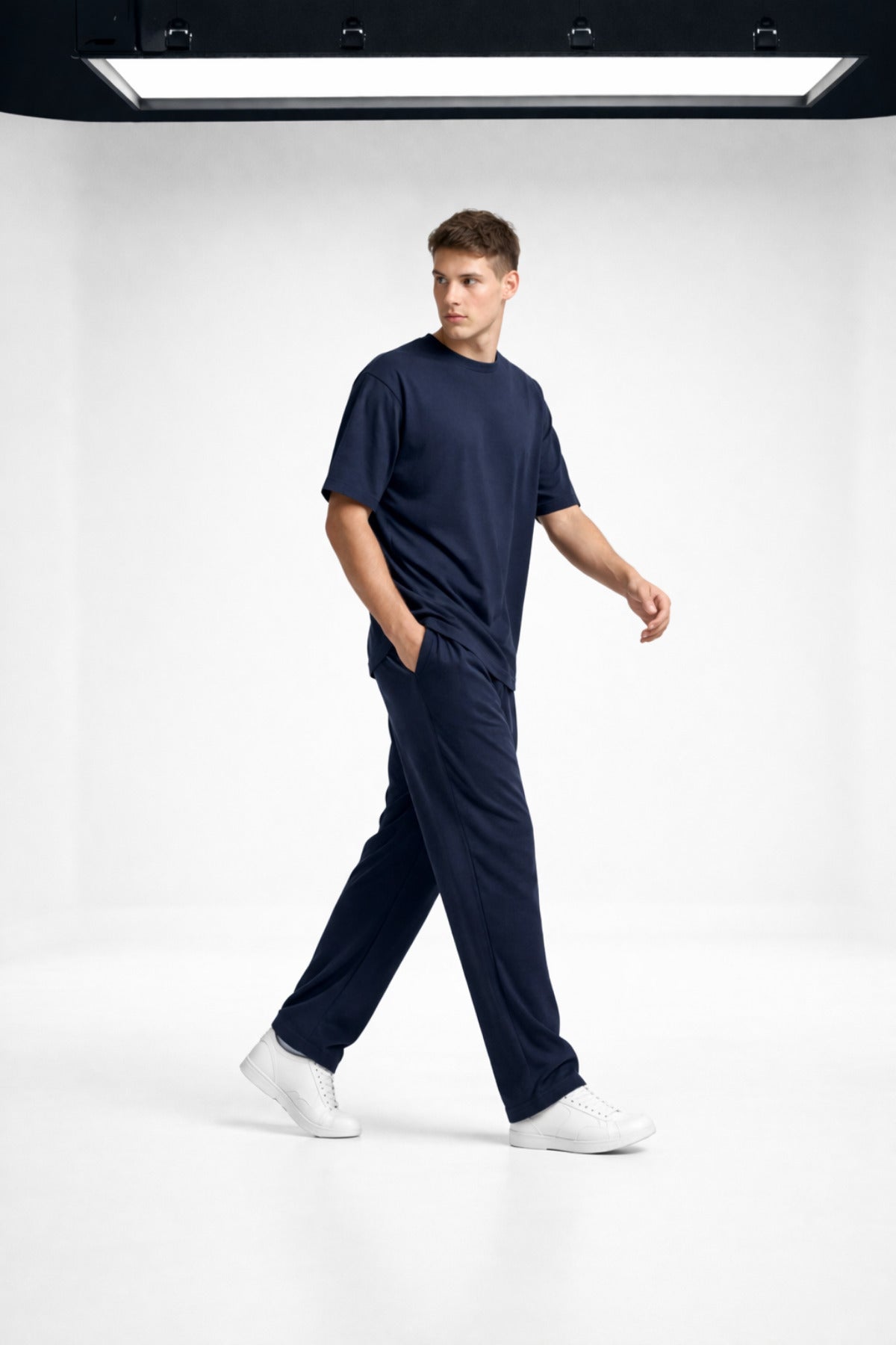 Erkek Oversize Penye T-shirt Pantolon Takım Rahat Kesim Takım - Lacivert - 3