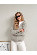 Kadin 3 İ̇pli̇k Kapüşonlu Fermuarli Oversi̇ze Sweatshirt Hirka - Gri - 1