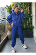 Kadin Kalin Comfort Sweatshi̇rt Yüksek Bel Eşofman Takimi - Saks Mavi - 1
