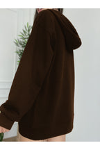 Kadın Kahverengi̇ Fermuarlı Kapşonlu Kanguru Cep Basic Sweatshirt Hırka - Kahverengi - 2