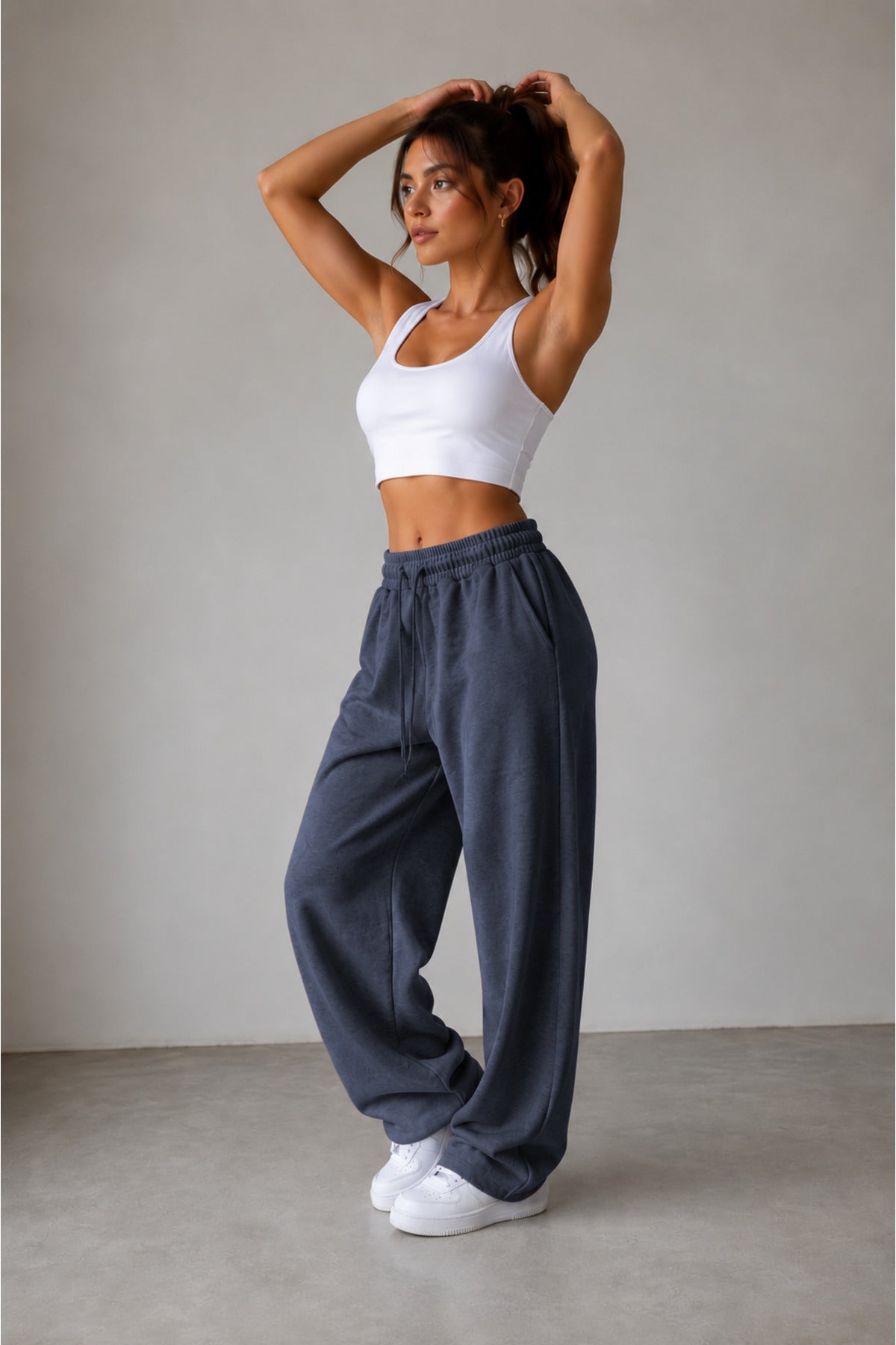 Kadin Oversize Rahat Kalıp Bol Baggy Eşofman Altı - Füme - 3