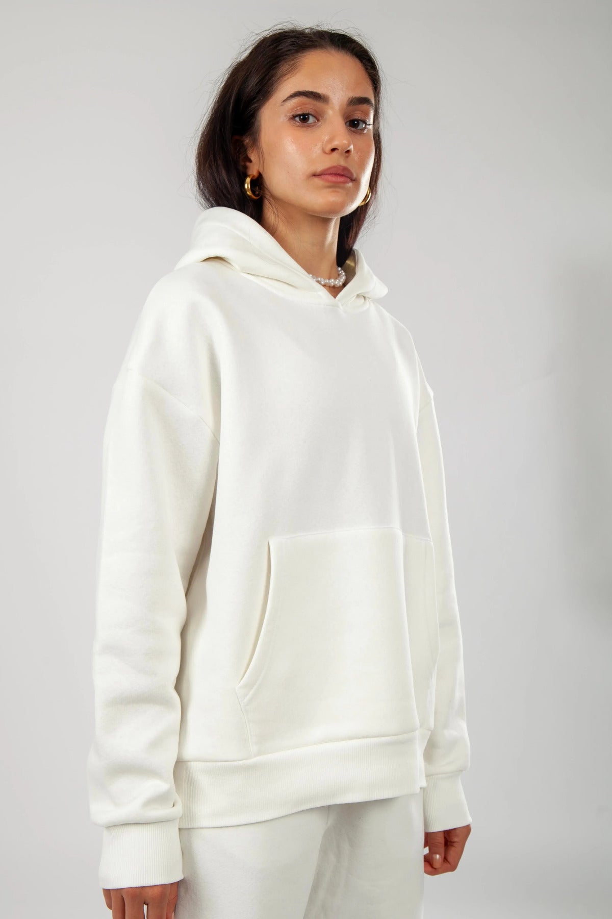 Oversize Hoodie Okul Sweatshirt - Beyaz - 3