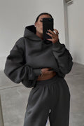 Kadın Salaş Kışlık Hoodie Sweatshirt - Füme - 1