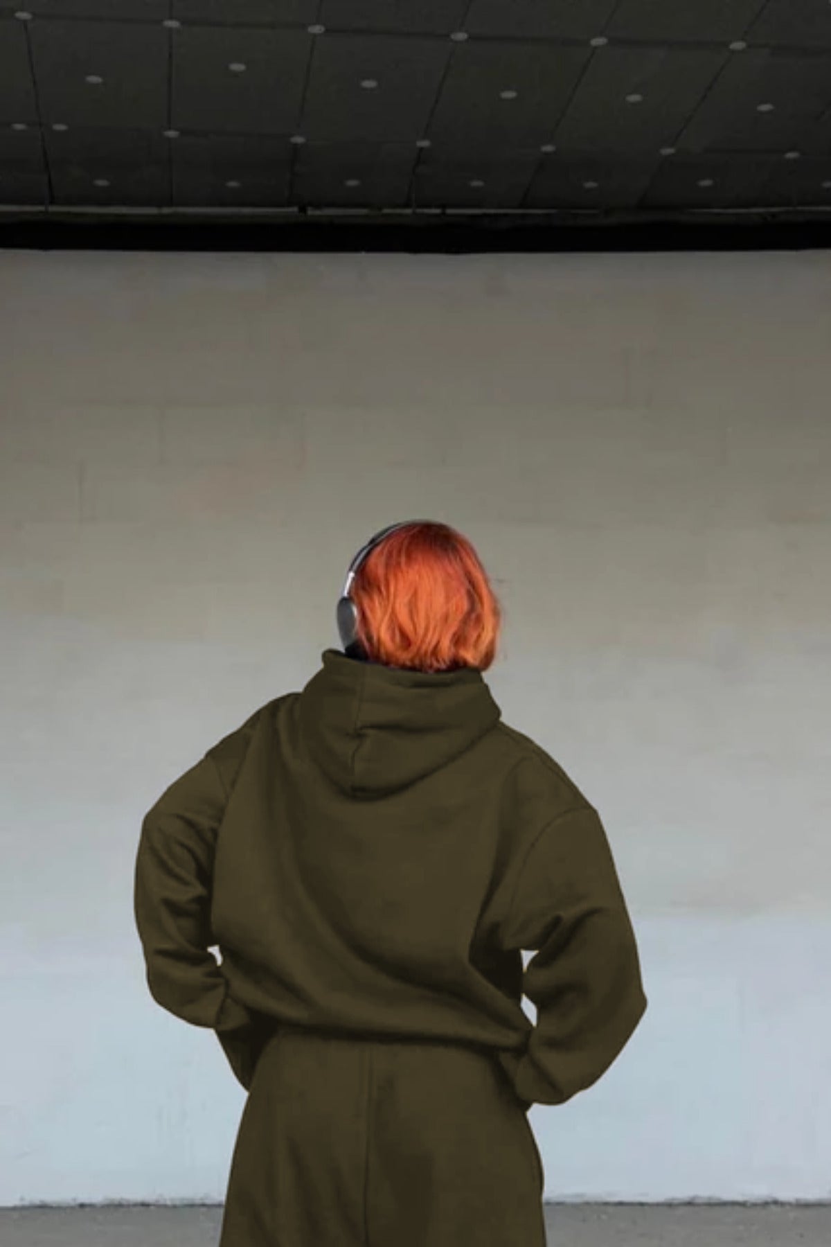 Erkek Baskısız Basiz Düz Kapşonlu Sweatshirt - Haki - 3