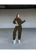 Kadın Oversize Spor Ve Günlük Jogger Paçası Lastikli Eşofman Takımı - Haki - 2