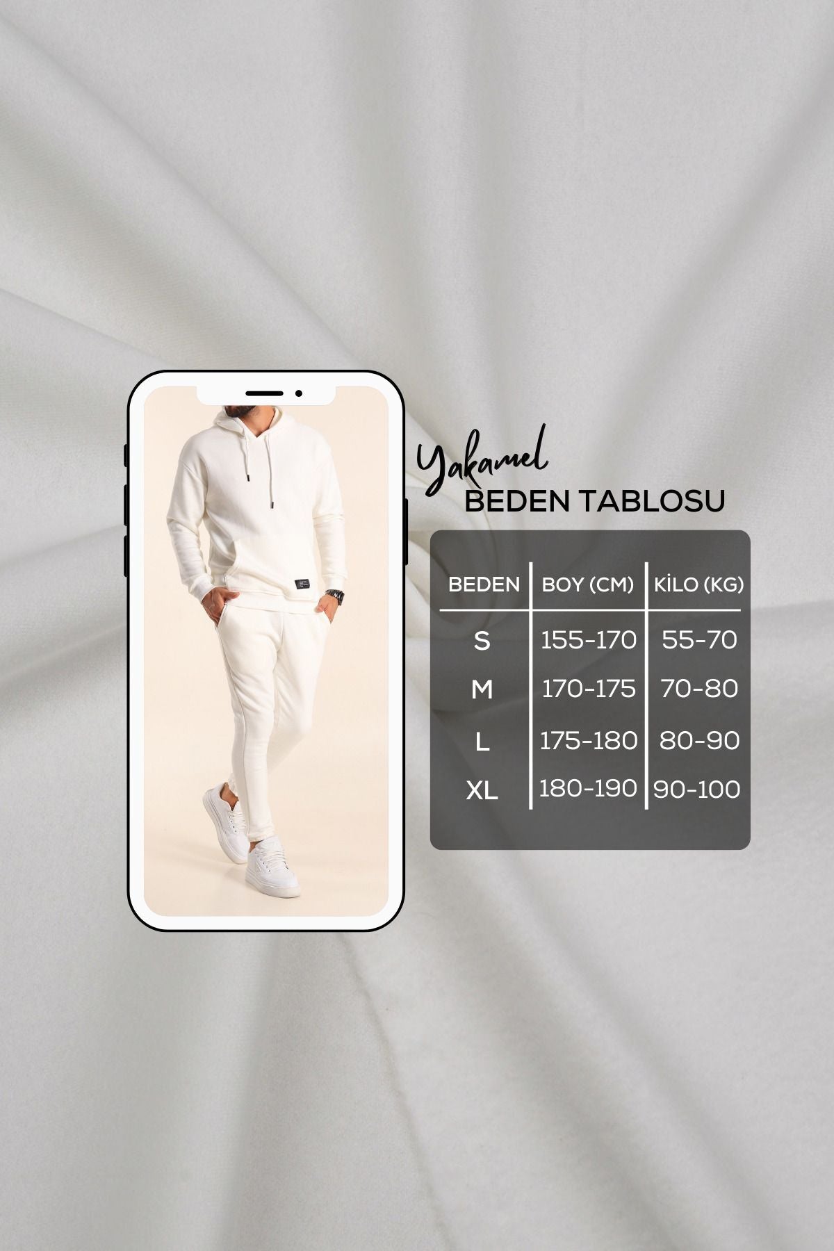 Beyaz Erkek Kapüşonlu Cepli Lastik Paça İ̇çi Polar Eşofman Takımı - Beyaz - 5