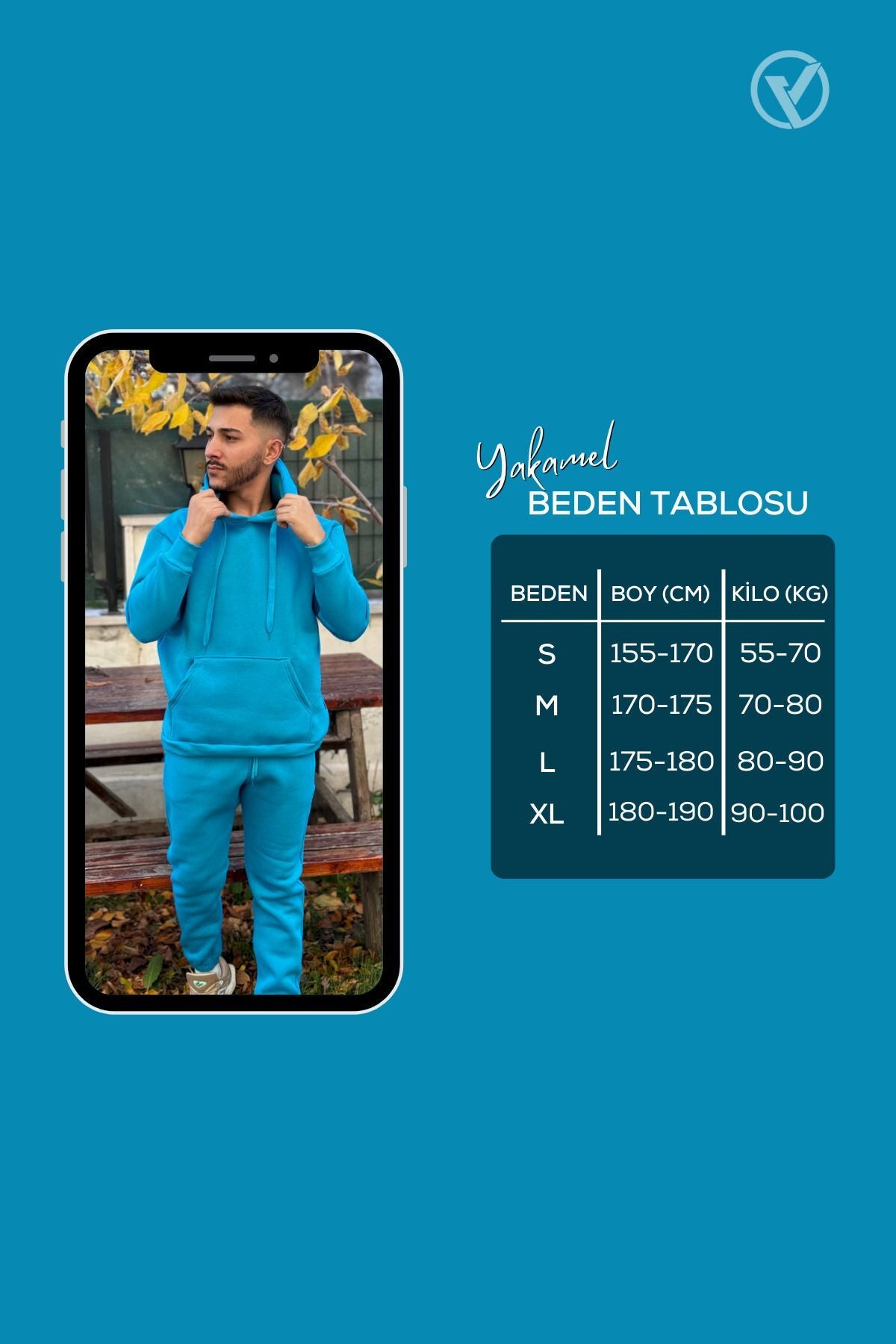Ob Comfort Kapüşonlu Kanguru Cep Oversize Lastik Paça Turkuaz Eşofman Takımı - Turkuaz - 6