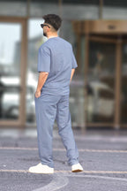 Erkek Oversize Kısa Kollu Yazlık Pijama Takımı - Gri - 2