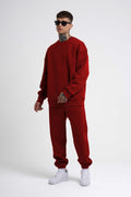Erkek Bisiklet Yaka Oversize Spor Eşofman Takımı - Bordo - 1