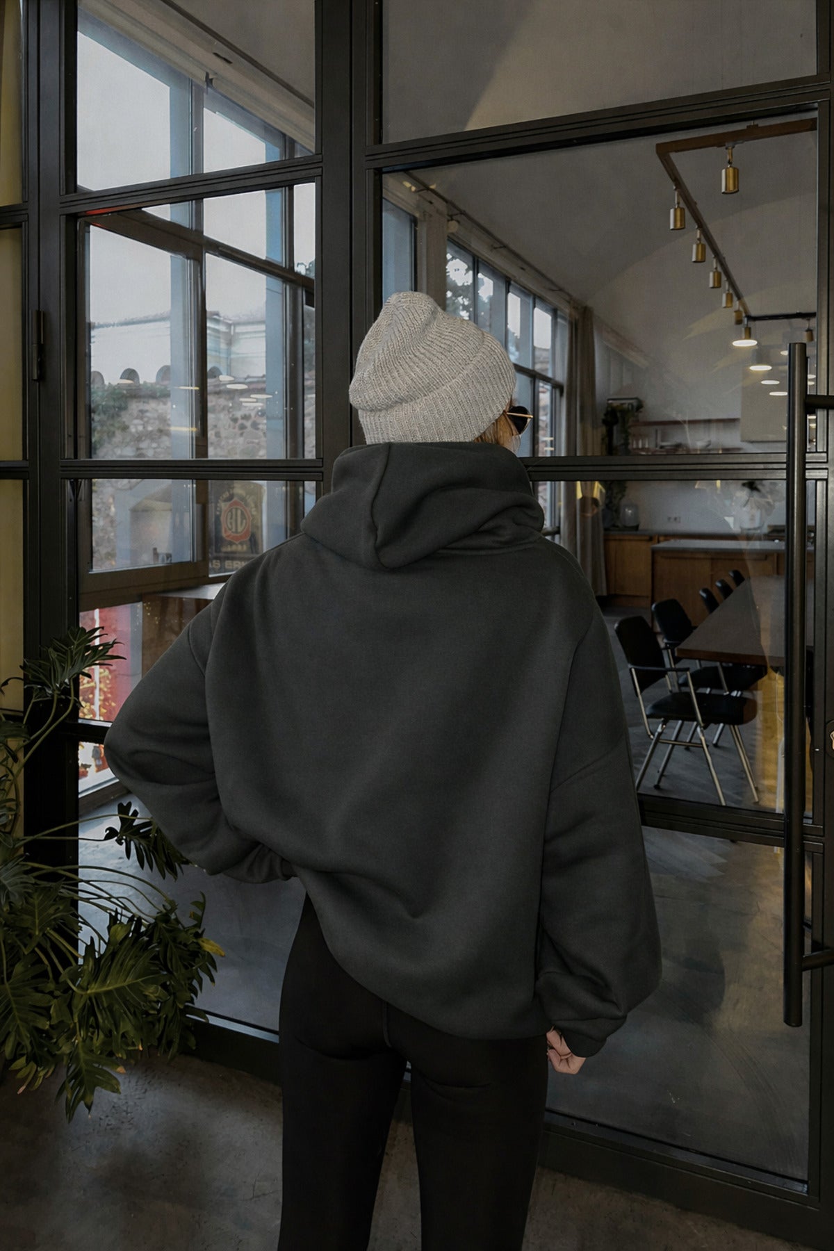 Kadin Füme 3 İ̇pli̇k Şardonlu Yumuşak Oversi̇ze Kapüşonlu Sweatshirt - Füme - 3