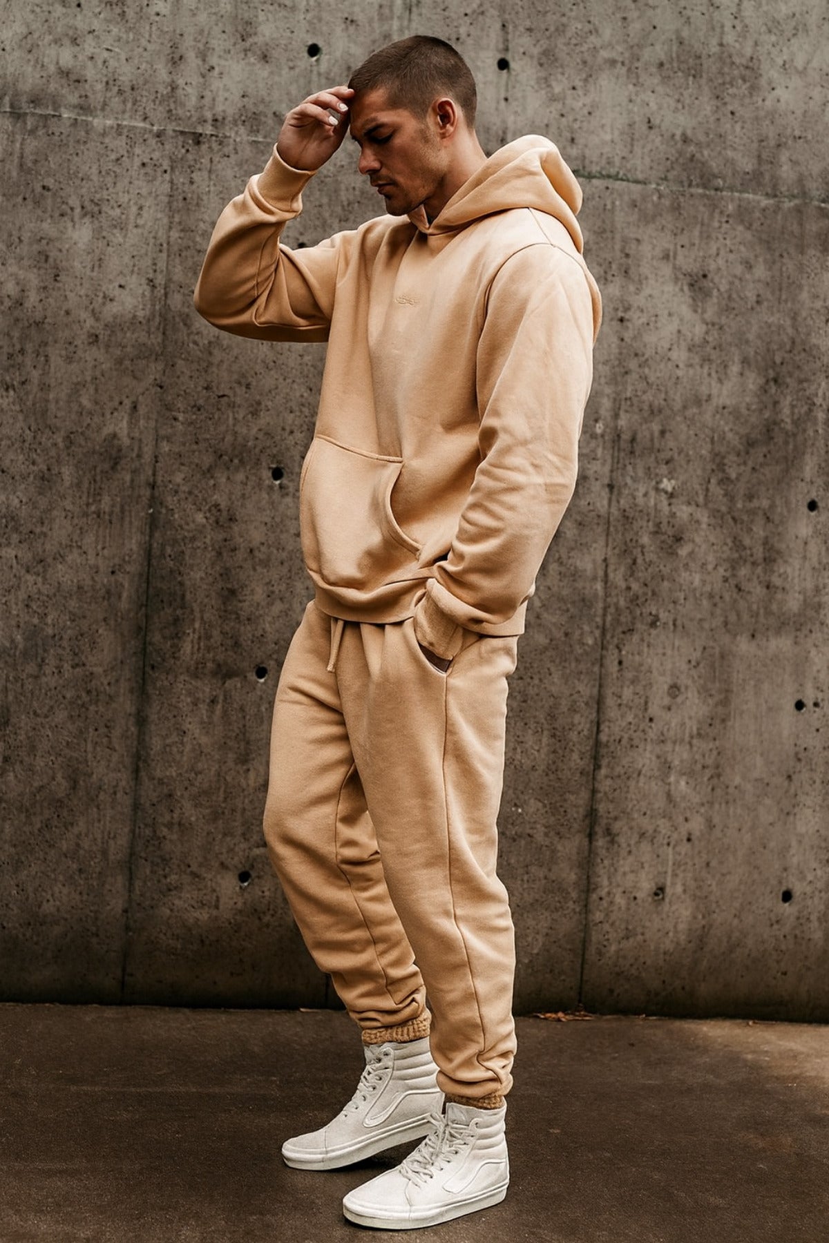 Erkek 3i̇pli̇k Jogger Baggy Kalip Hoodi̇e Eşofman Takimi - Vizon - 2