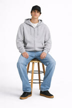 Erkek Oversize Bol Kapşonul Cepli Hoodie Hırka - Gri - 1