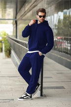 Erkek Hoodie Bol Paça Baggy Salaş Kapşonlu Rahat Kesim Eşofman Takımı - Lacivert - 1