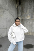 Kadin Beyaz 3 İ̇pli̇k Oversi̇ze Rahat Günlük Yumuşak Kapüşonlu Sweatshirt - Beyaz - 1