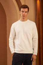 Erkek Bisiklet Yaka Uzun Kollu Oversize Sweatshirt - Beyaz - 4