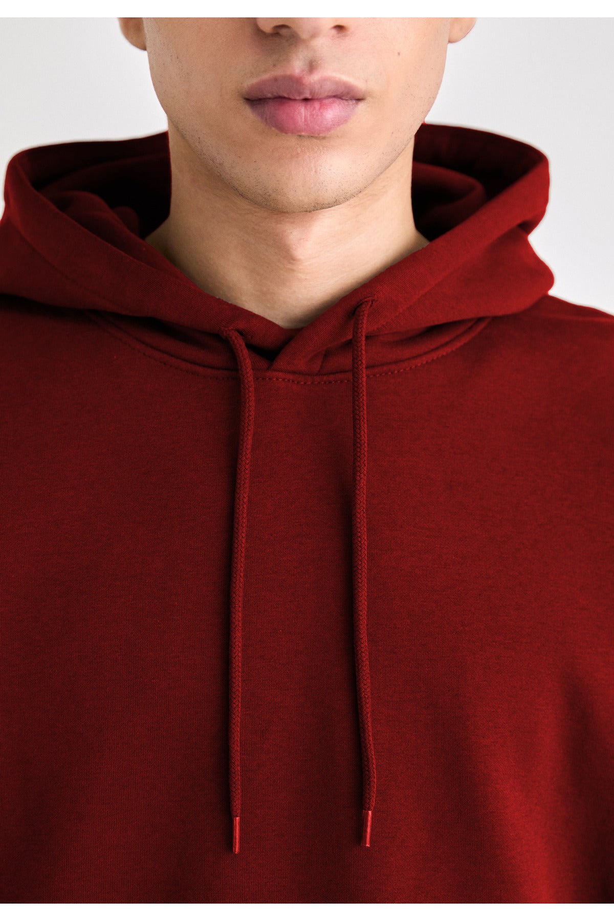 Erkek Düz Okul Lise Hoodie Sweatshirt - Kırmızı - 2