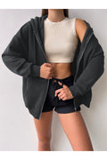 Kadın Füme Bol Salaş Basic Model Baskısız Hırka - Smoked - 1