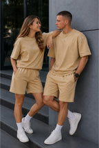 Unisex Kadın Erkek Oversize 2 İ̇plik Pamuklu Modal Penye Premium Rahat Kalıp Yazlık Yeni Sezon Şortlu Takım (tekli̇) - Vizon - 5