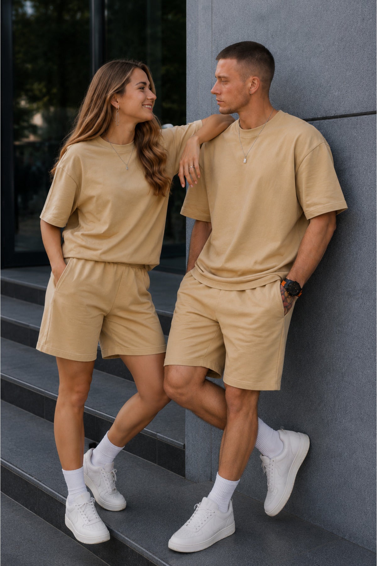 Unisex Kadın Erkek Oversize 2 İ̇plik Pamuklu Modal Penye Premium Rahat Kalıp Yazlık Yeni Sezon Şortlu Takım (tekli̇) - Vizon - 5