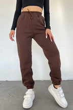 Unisex Kahverengi Kalın 3 İplik Basic Jogger Örme Eşofman Altı - Kahverengi - 3