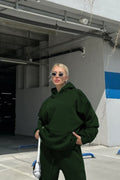 Kadın Oversize Şardonlu Kalın Mevsimlik Sweatshirt - Koyu Yeşil - 1