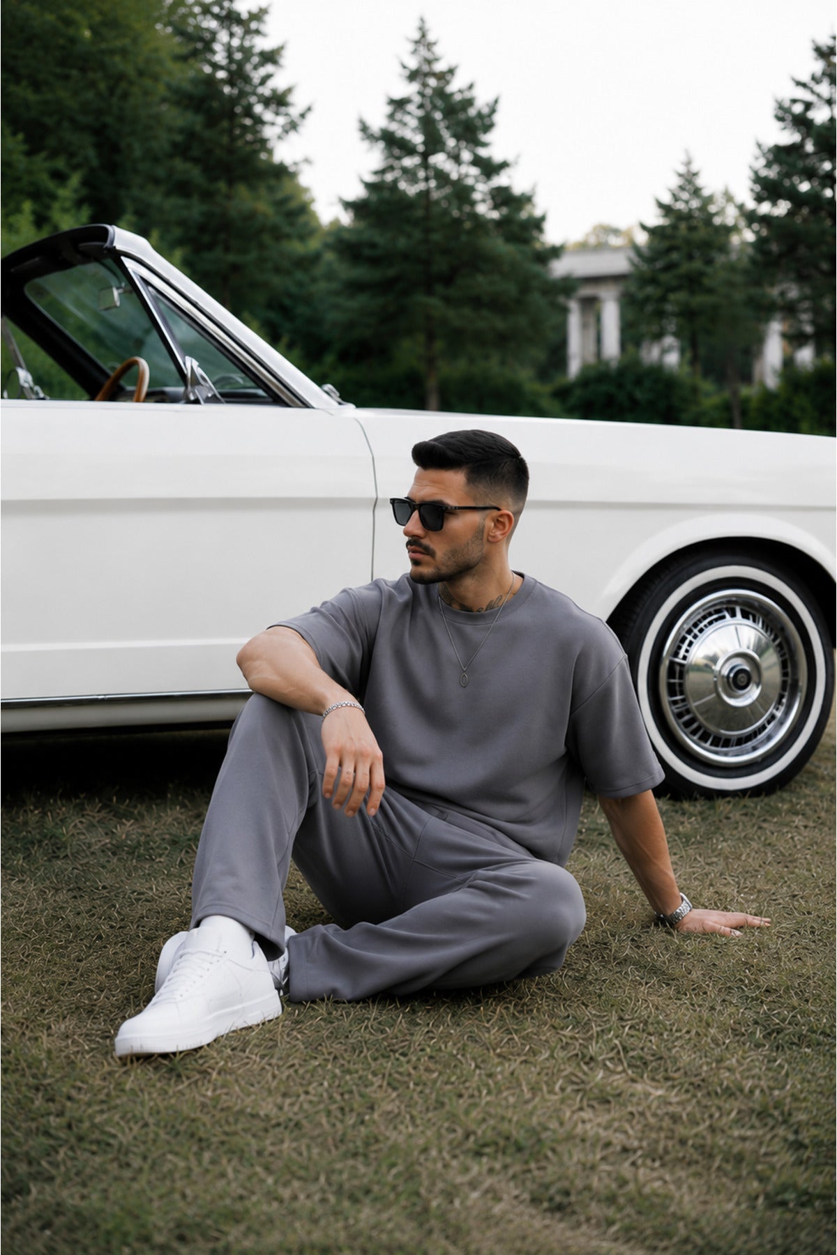 Erkek Trend Model Yazlık İ̇nce Rahat Eşofman Takımı - Füme - 2